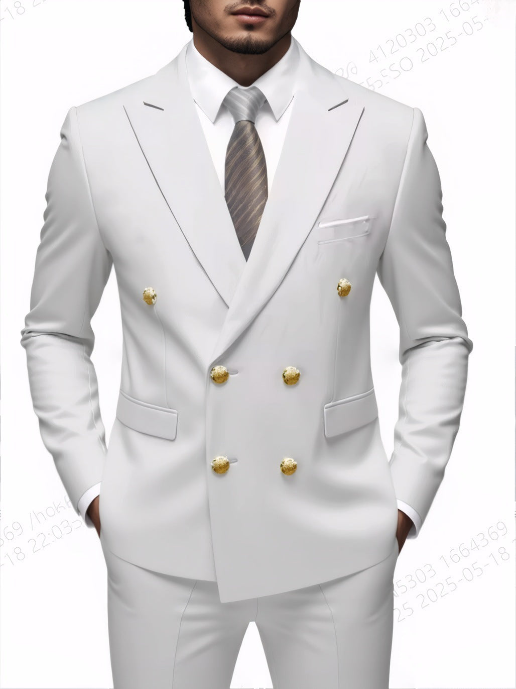 Business Non-Iron Two-Piece Suit With Double-Breasted Gold Buttons