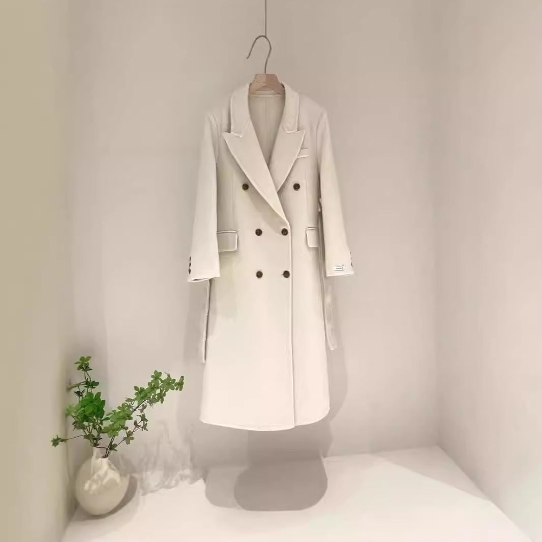 Double-breasted Shoulder Double-sided Wool Overcoat