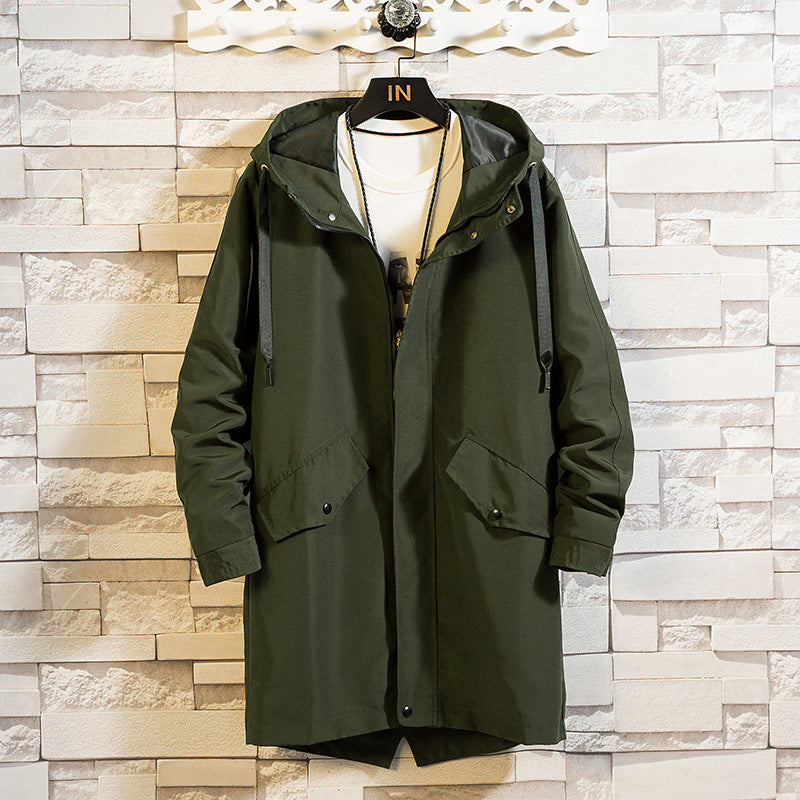 Men's Mid-length Overcoat With A Tail Slit And Hood