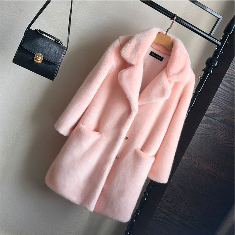Faux fur mink  women mid-length women's coat