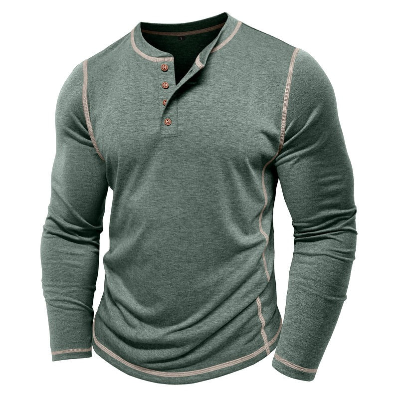 European And American Men's Henley Shirt With Four-button Top