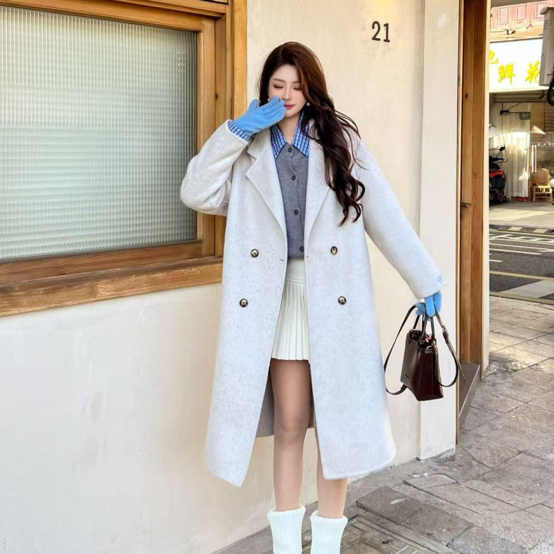 Long Cashmere Double-faced Wool Coat For Women