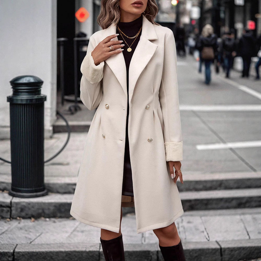 Waist Trimming Coat Women's Over-the-knee High-grade Temperament Mid-length Woolen