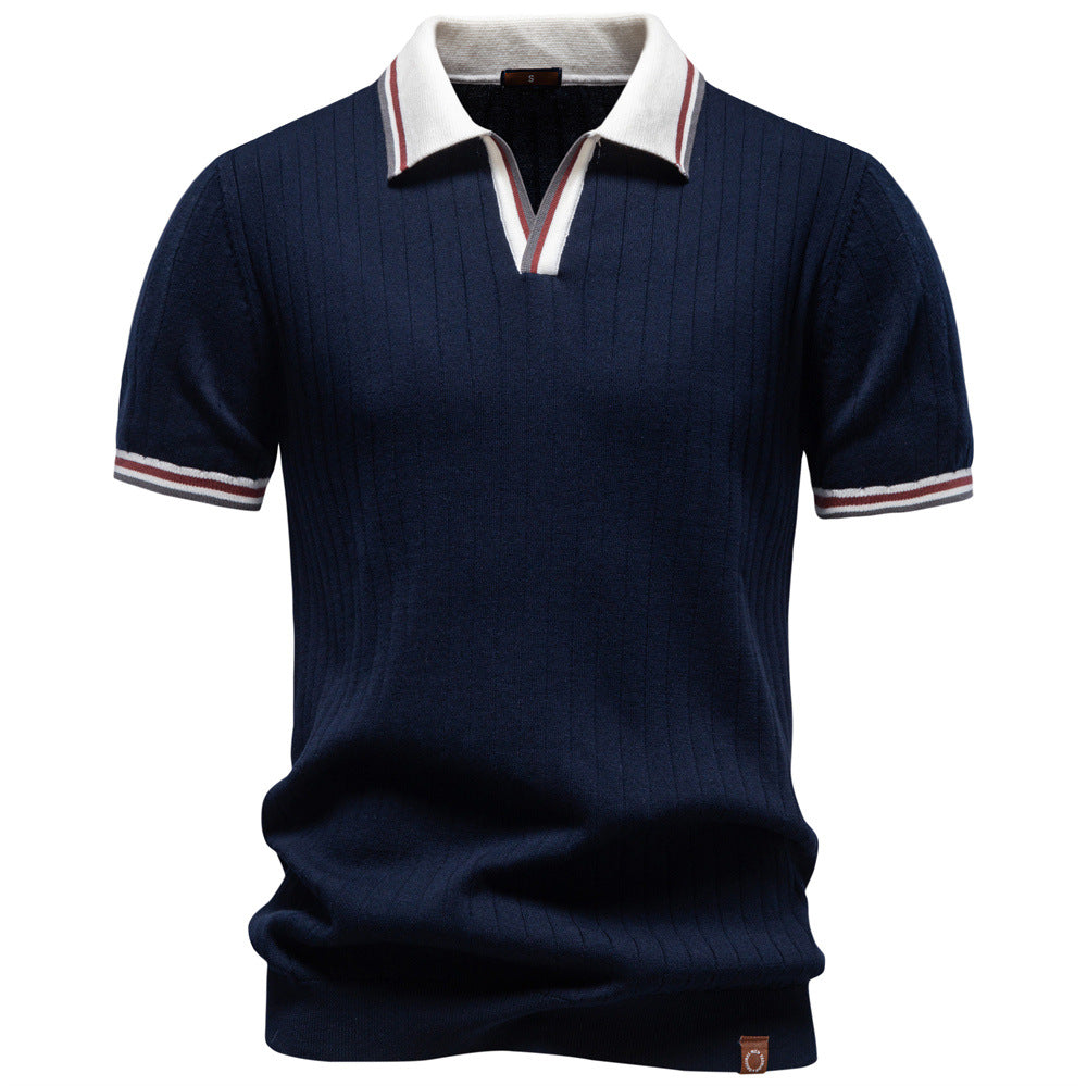 New Mens Business-casual Contrast-color Polo Shirt With Short Sleeves