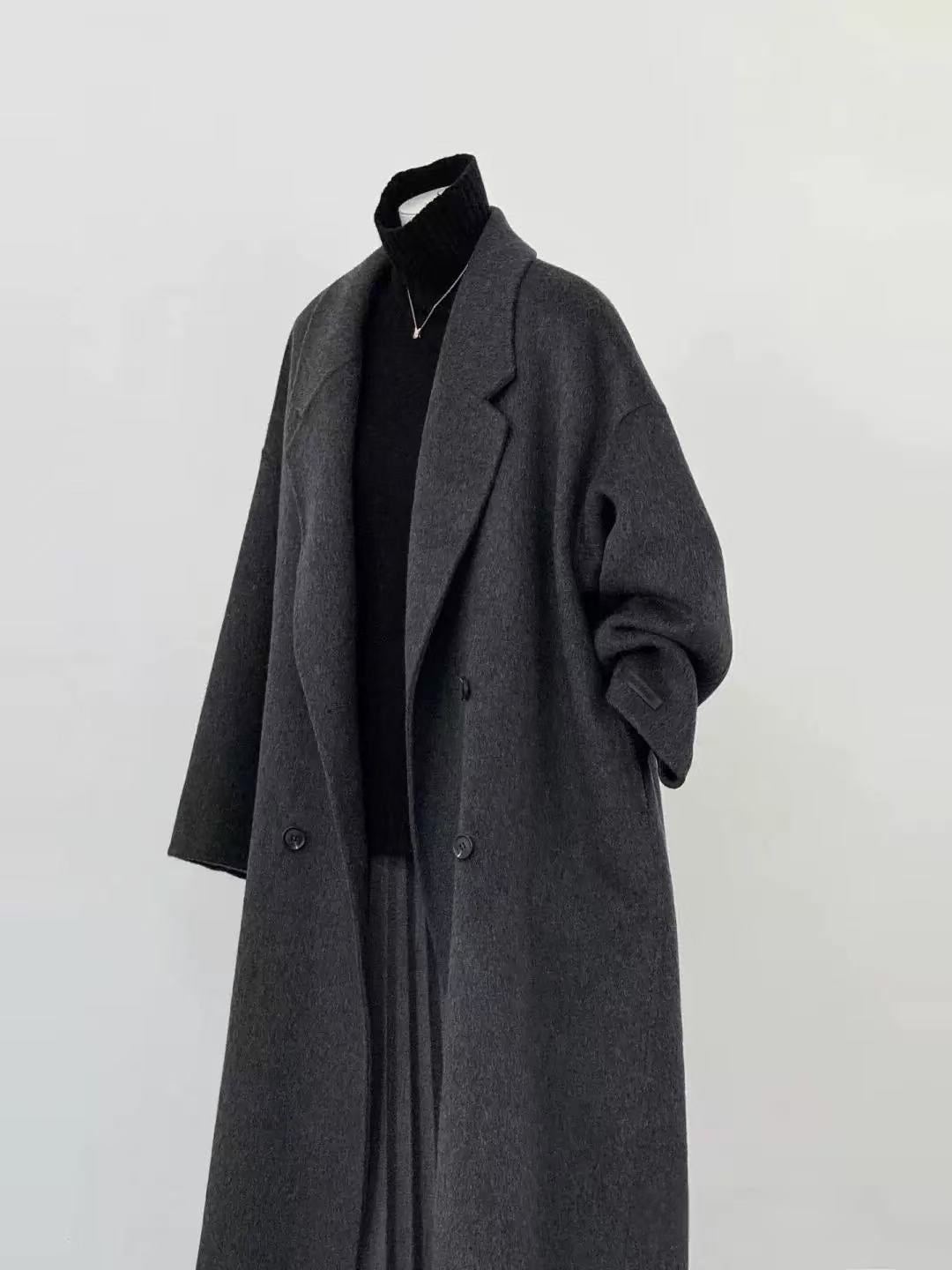 Long Cashmere Double-faced Wool Coat For Women