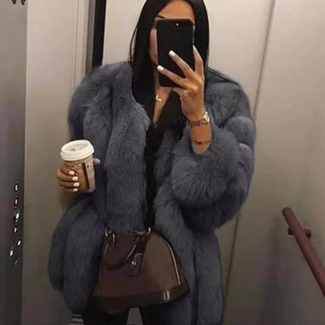 Fox Fur Mid-length Coat For Women