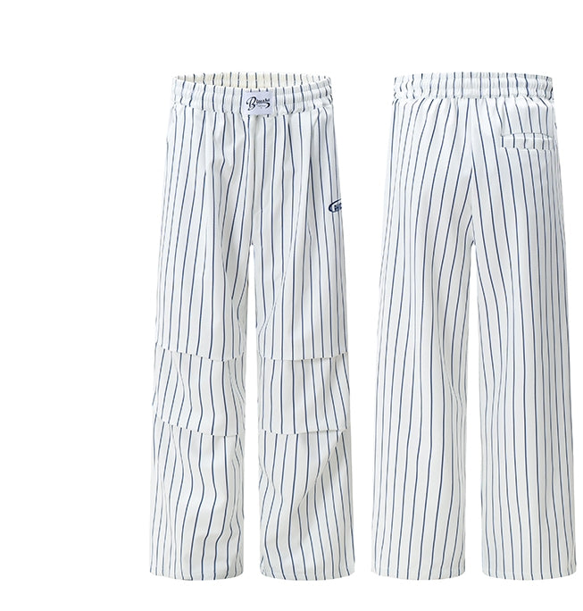 American Retro Baseball Striped Casual Pants Loose Straight Wide Leg