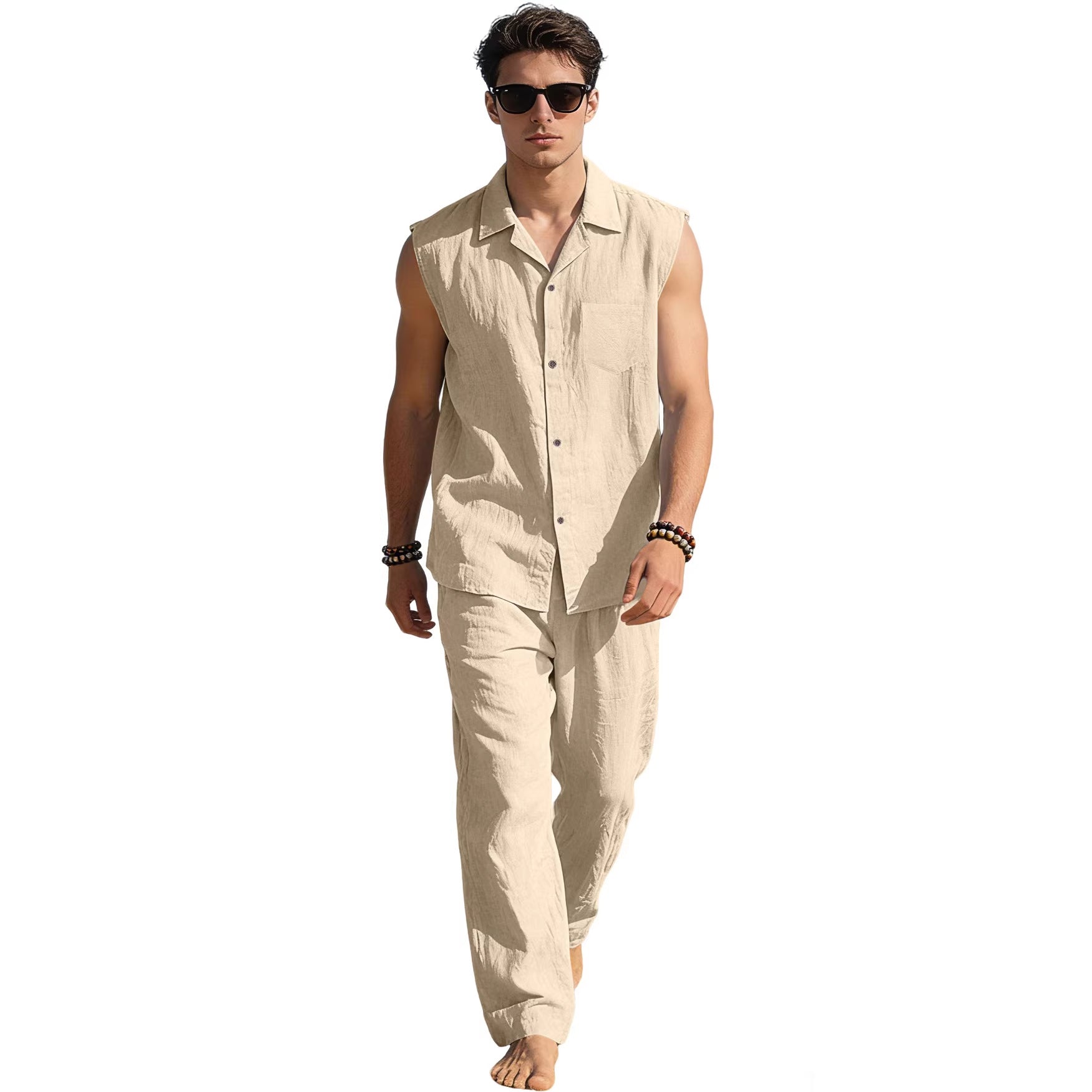 Men's Thin Sleeveless Shirt Casual Sports Suit