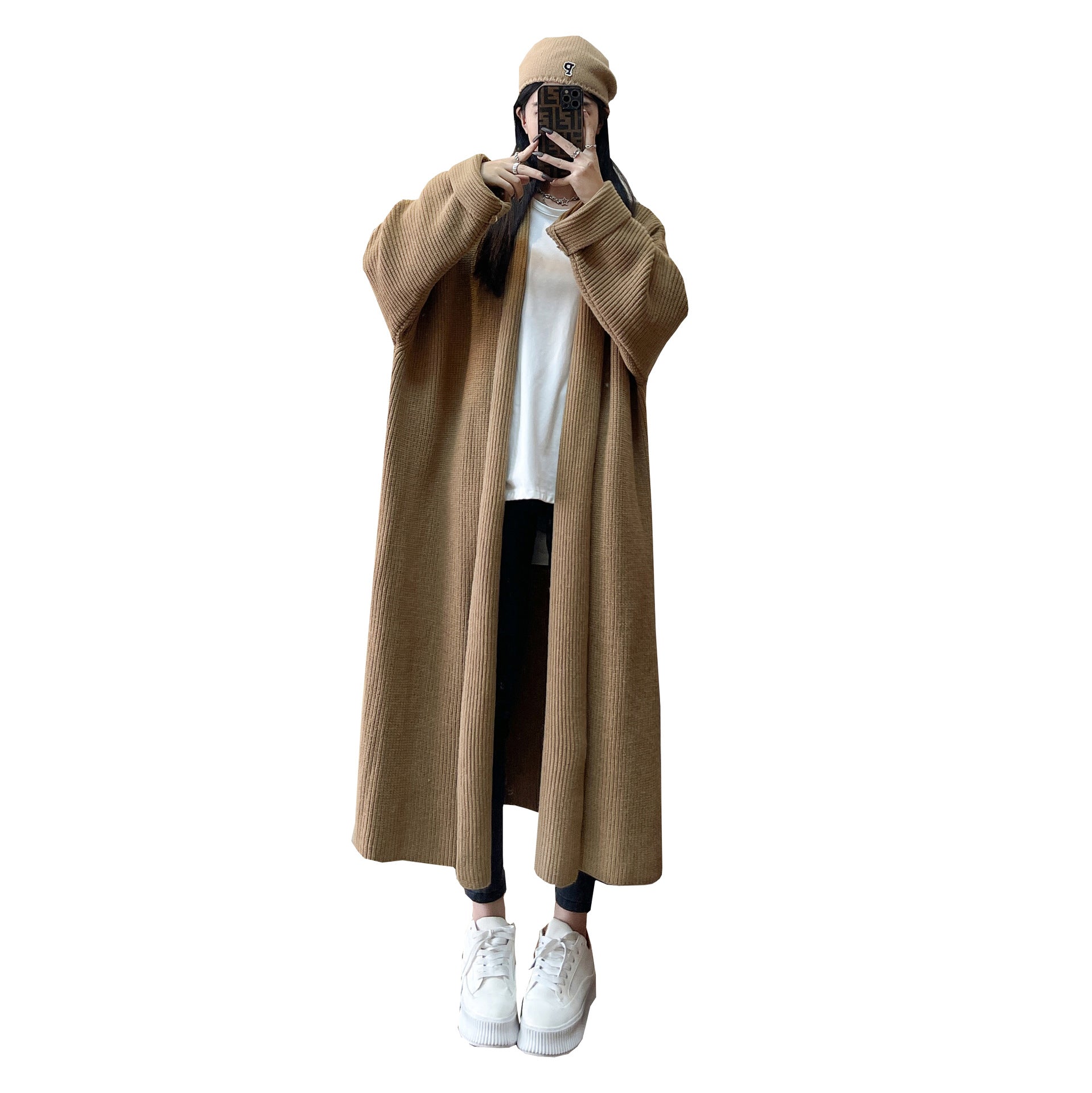 Solid Color Lazy Style Loose Mid-length Sweater Coat Women's Fashion