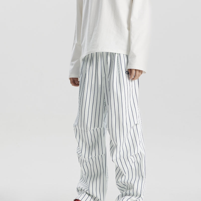 American Retro Baseball Striped Casual Pants Loose Straight Wide Leg