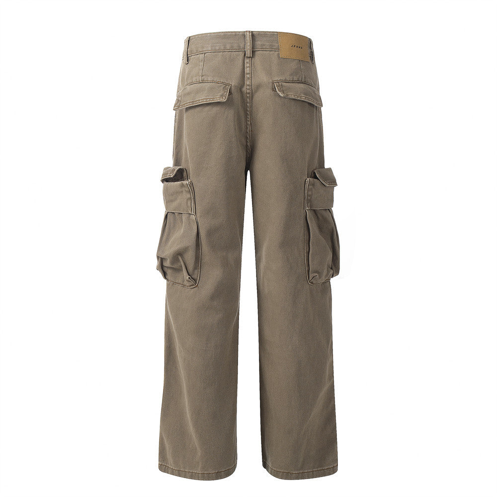 Punk Wash Denim Cargo Pants Trousers Men