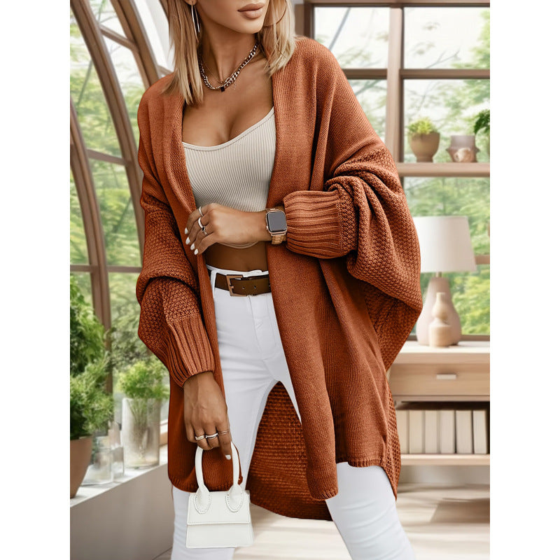 Women's Solid-Color Loose Casual Long Cardigan Sweater Coat