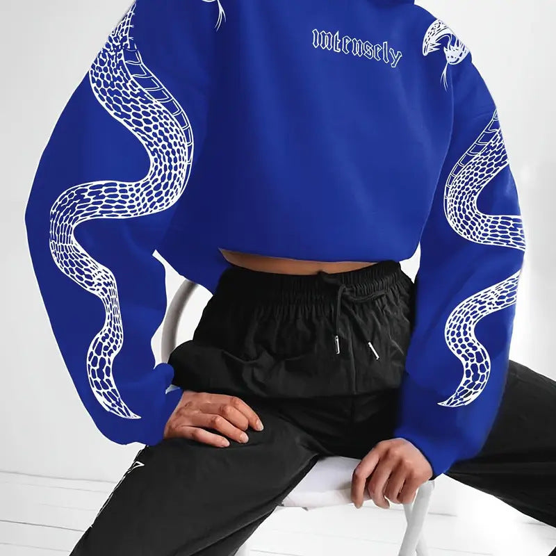 Women's Printed Hooded Pullover Loose-fit Vintage Sweatshirt Top