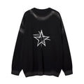 Five-pointed Star Embroidered Crew Neck Loose Sweater