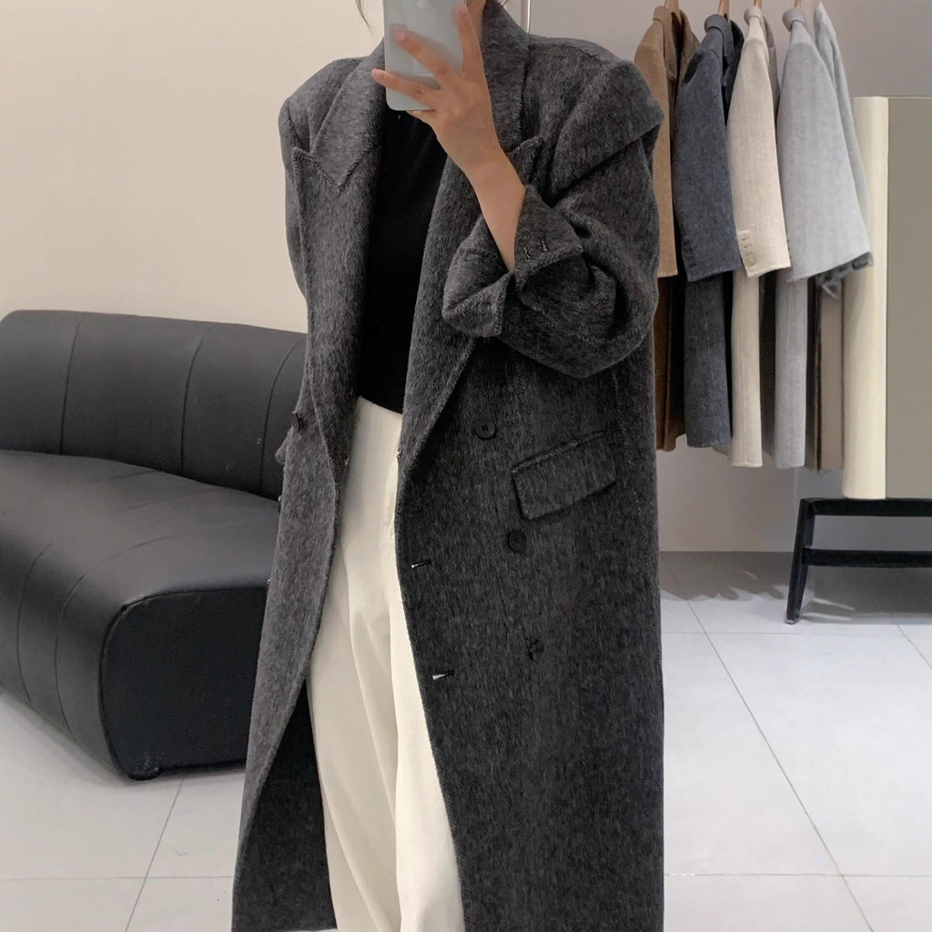 Above-the-knee Long Double-faced Wool Coat For Women