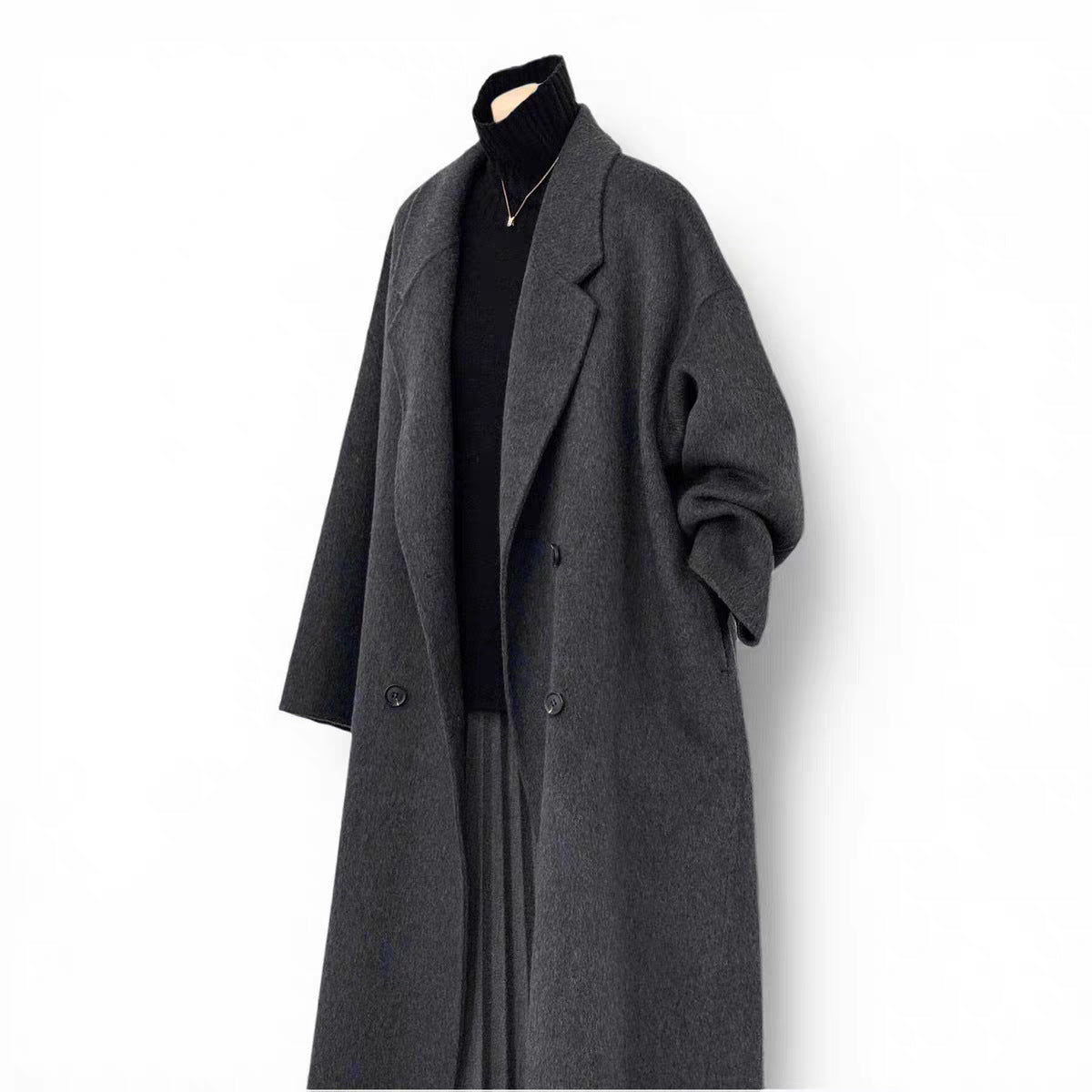 Women's Black-gray Korean-style Loose Mid-length High-end Wool Coat