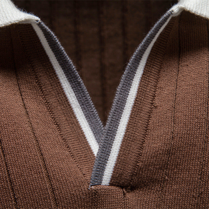 New Mens Business-casual Contrast-color Polo Shirt With Short Sleeves