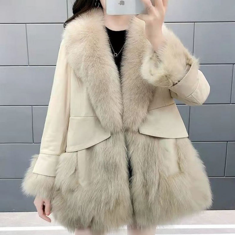 Faux Fur Mid-length Fox Fur Padded Coat