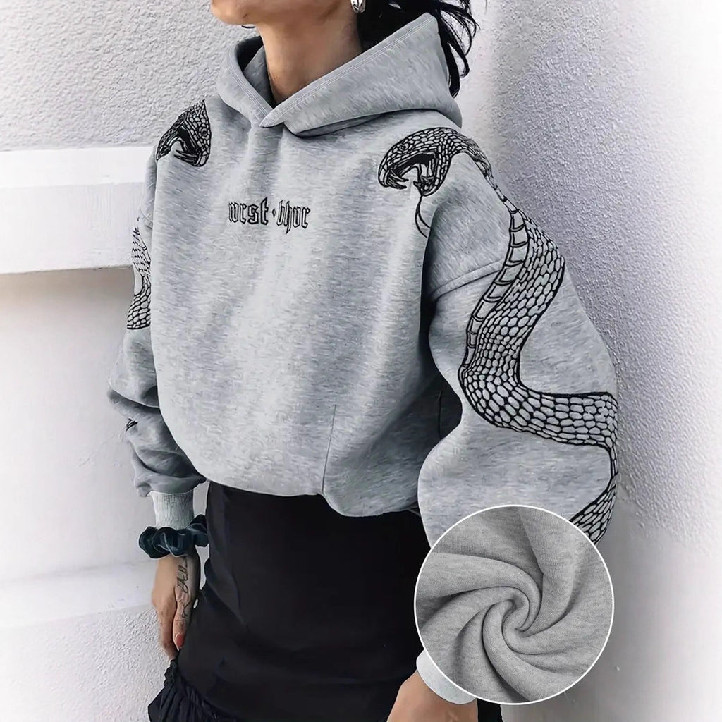 Women's Printed Hooded Pullover Loose-fit Vintage Sweatshirt Top