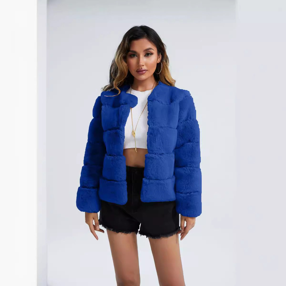 Women's Coat Fox Horizontal Stitching Artificial Fur