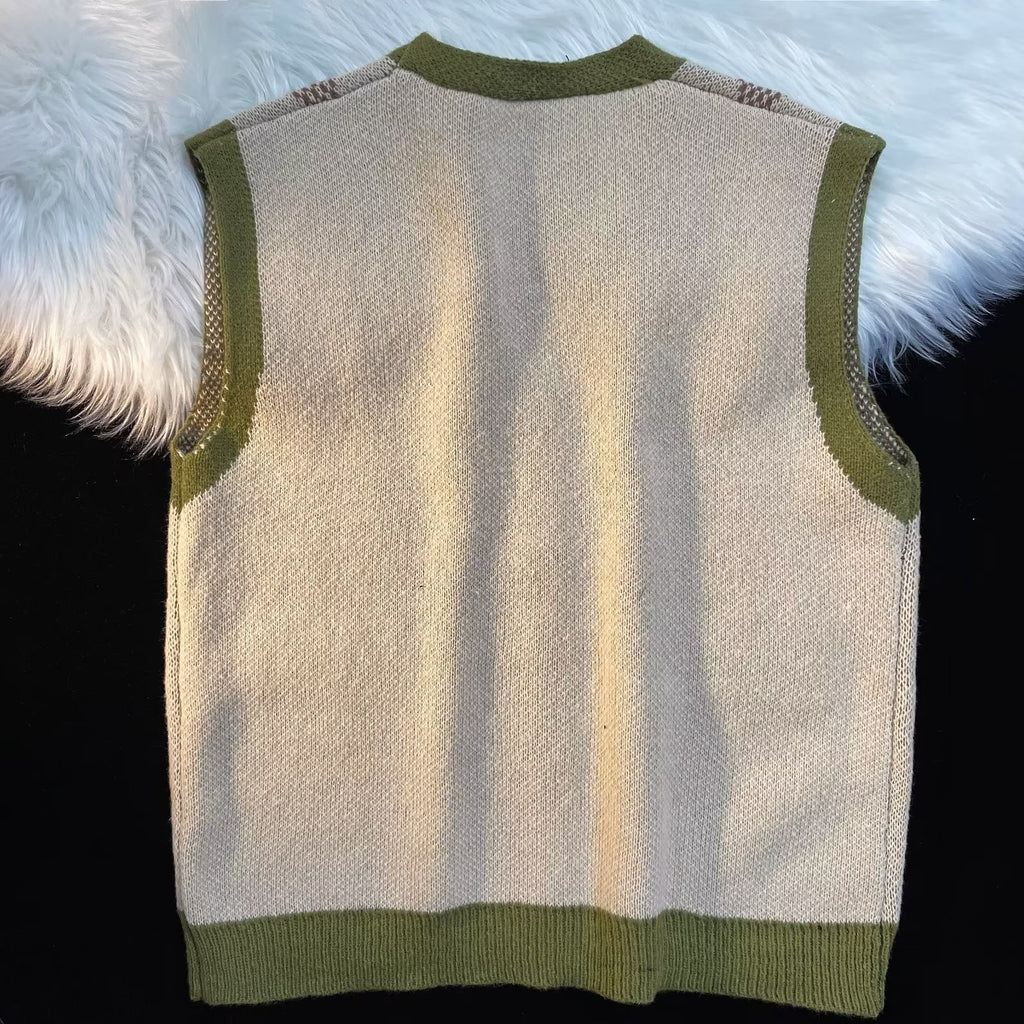 Rhombus V-neck Vest Sweater Men's Cardigan