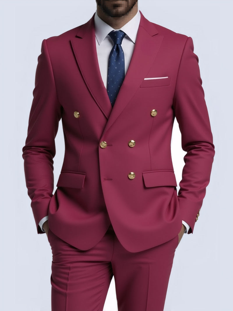 Business Non-Iron Two-Piece Suit With Double-Breasted Gold Buttons