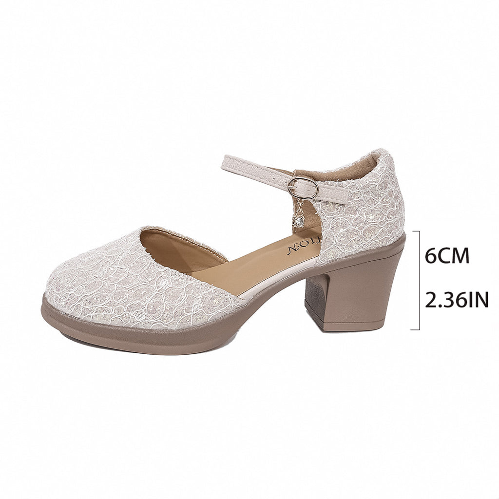 Fashion Round Head Chunky Heel Plus Size Buckle Sandals For Women