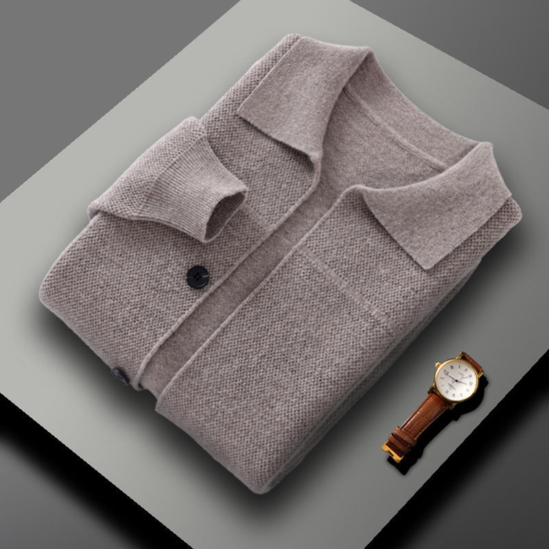 Pure Wool Knitted Cardigan With A Lapel And Buttons