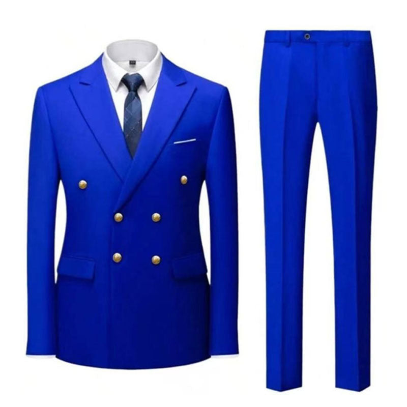 Business Non-Iron Two-Piece Suit With Double-Breasted Gold Buttons