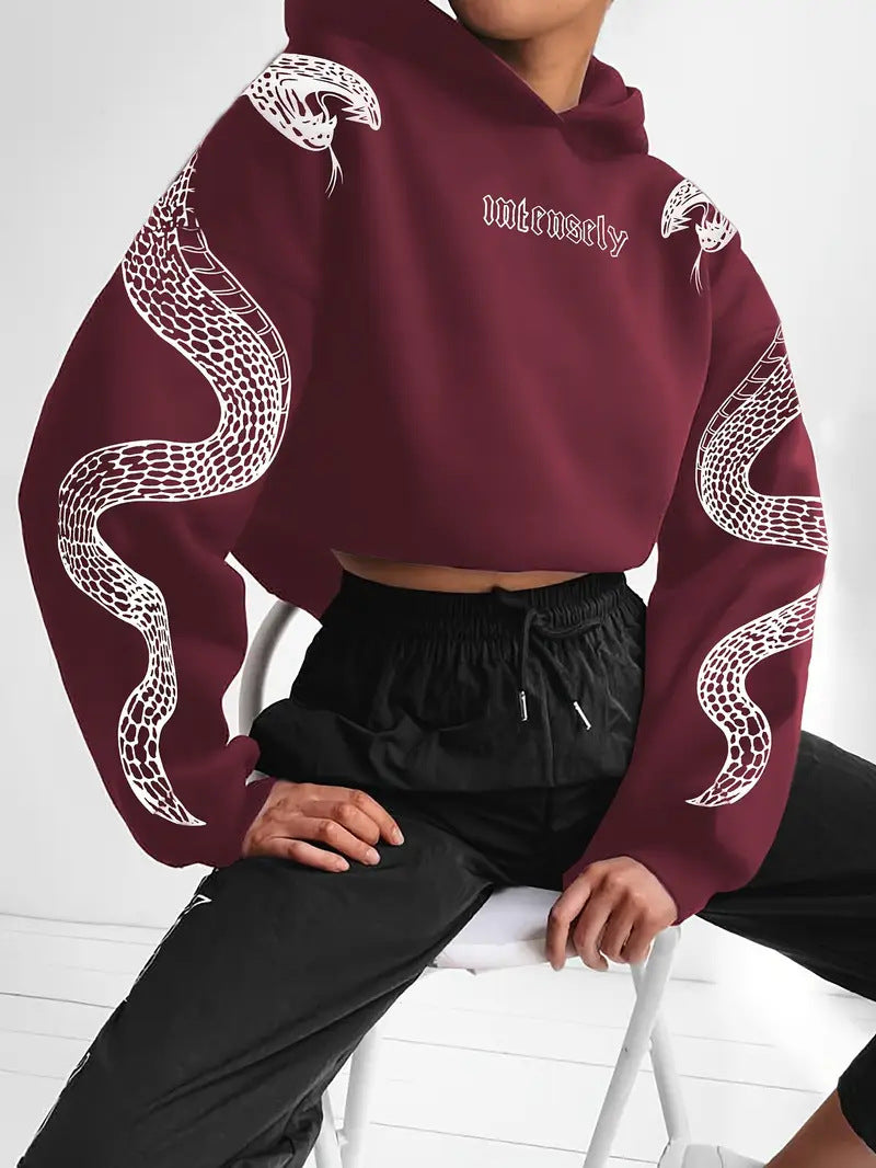 Women's Printed Hooded Pullover Loose-fit Vintage Sweatshirt Top