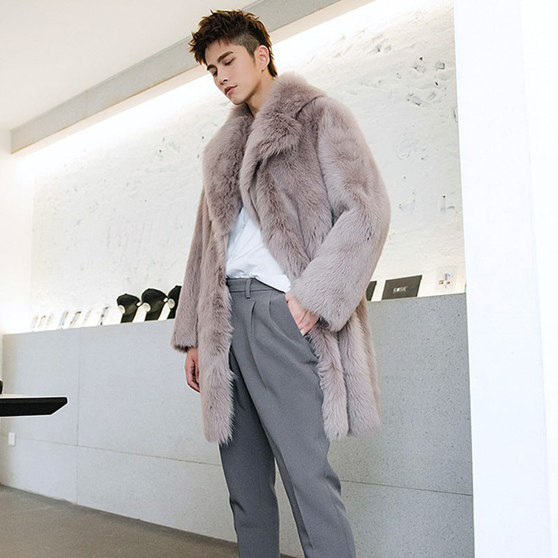 Men's Autumn And Winter New Imitation Fox Fur Coat