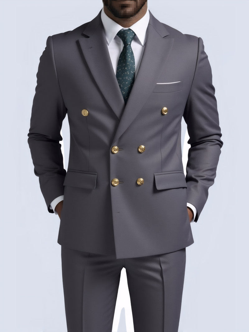 Business Non-Iron Two-Piece Suit With Double-Breasted Gold Buttons