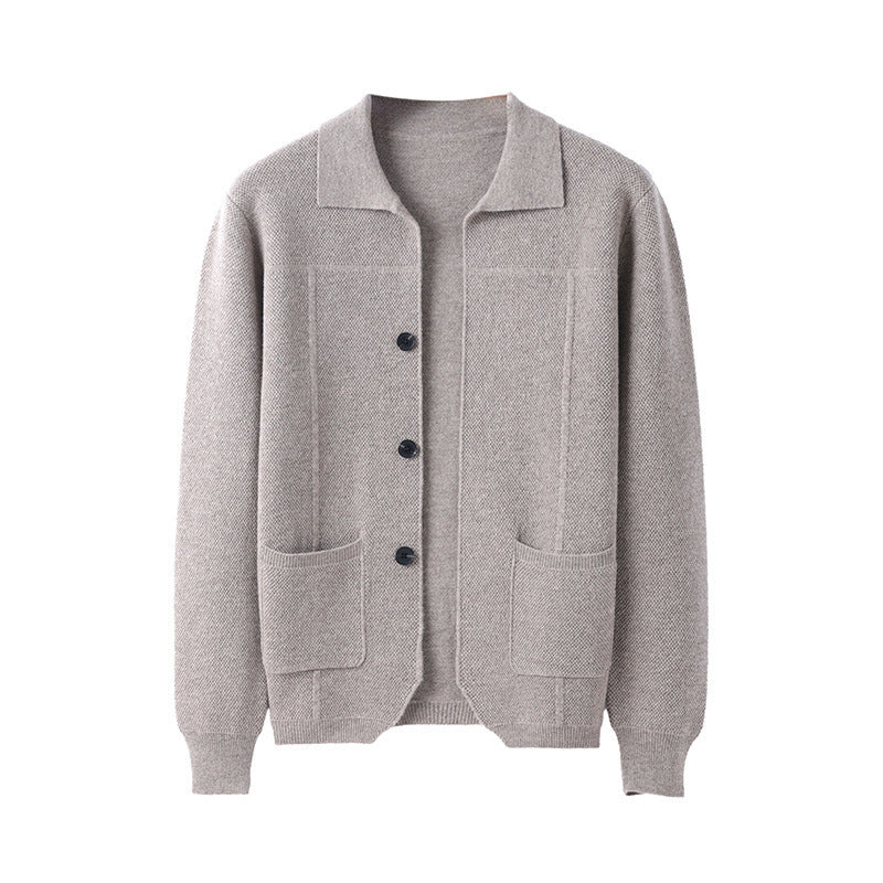 Pure Wool Knitted Cardigan With A Lapel And Buttons