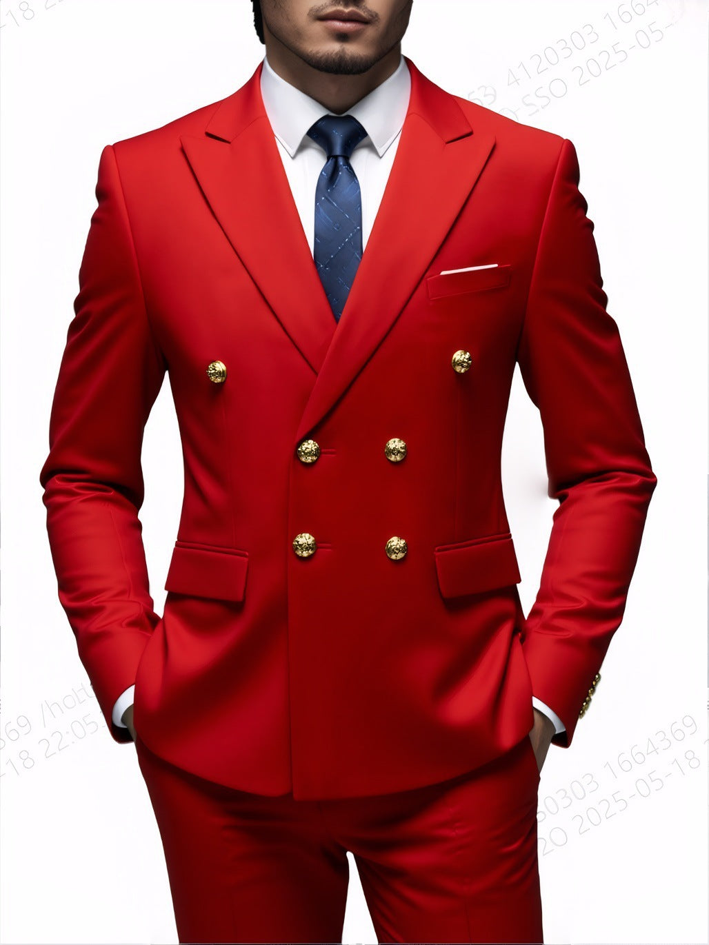 Business Non-Iron Two-Piece Suit With Double-Breasted Gold Buttons