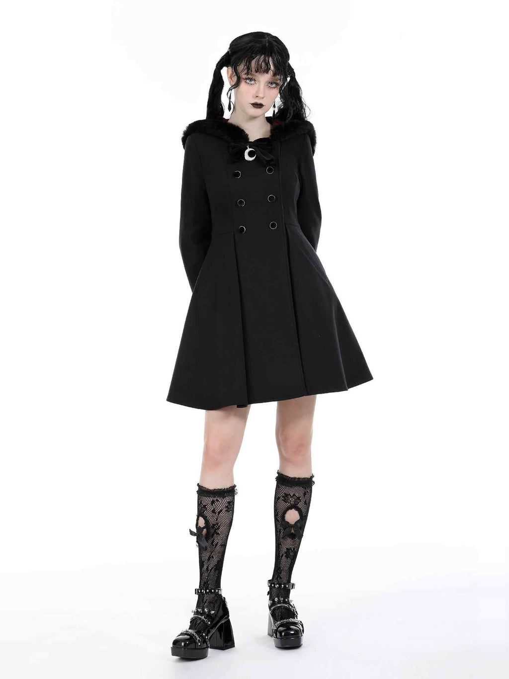 Gothic Dark Cat Ear Black Hooded Coat