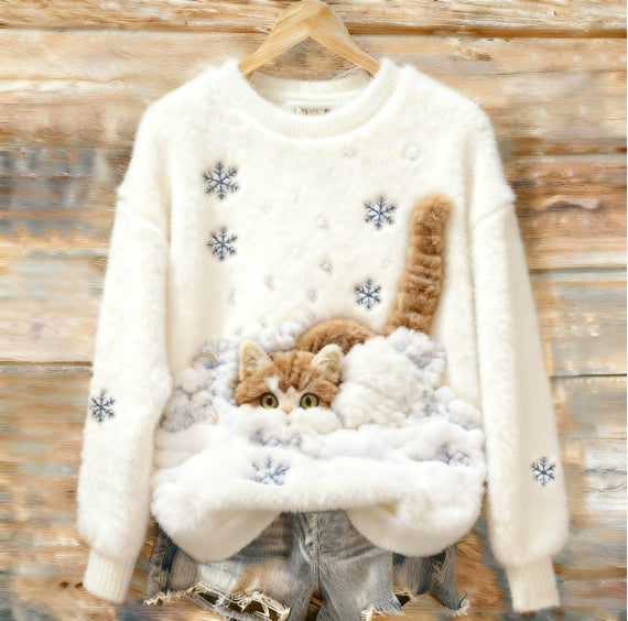 Digital-printed Christmas-patterned Women's Flannel Hoodie