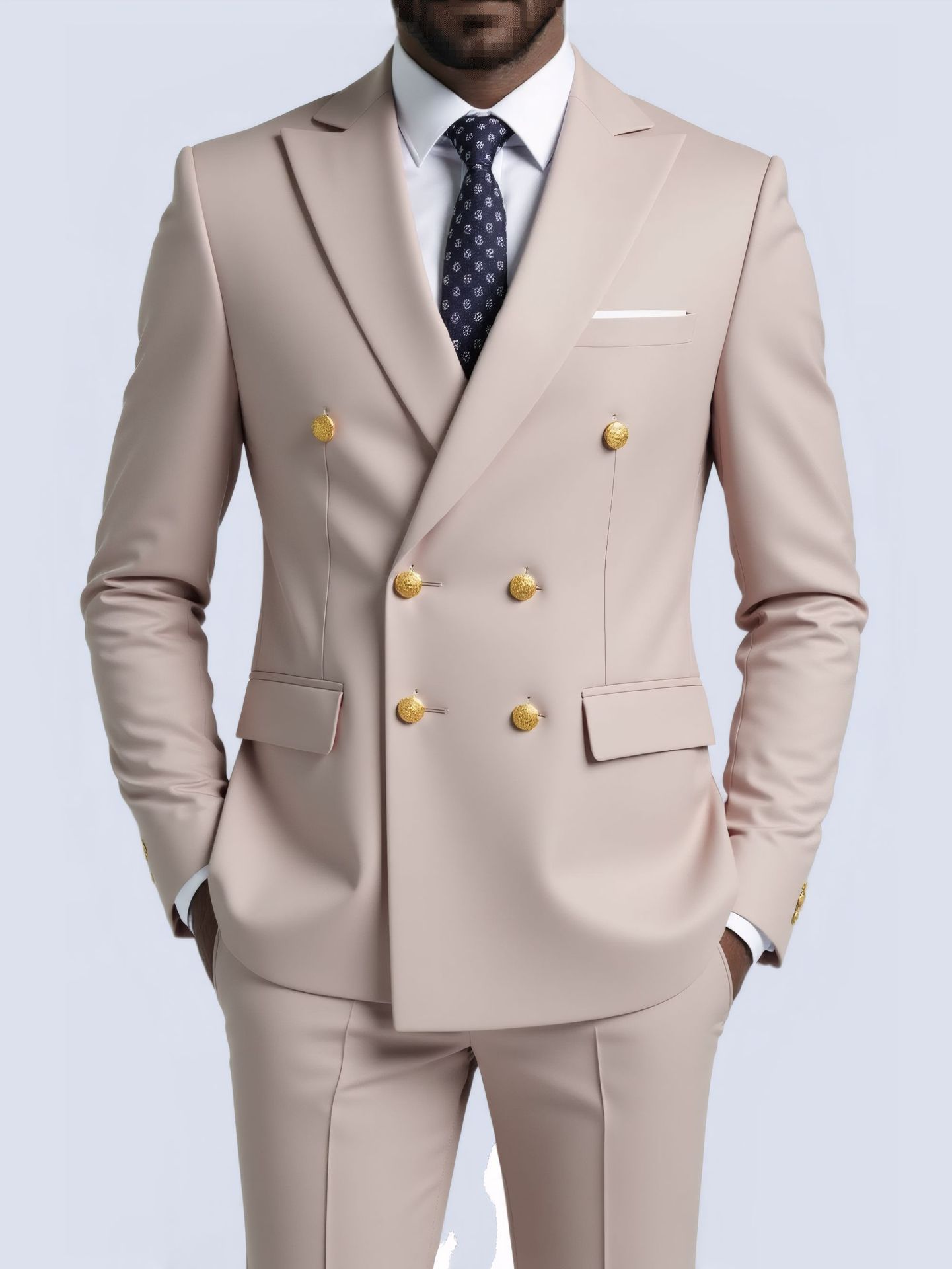 Business Non-Iron Two-Piece Suit With Double-Breasted Gold Buttons