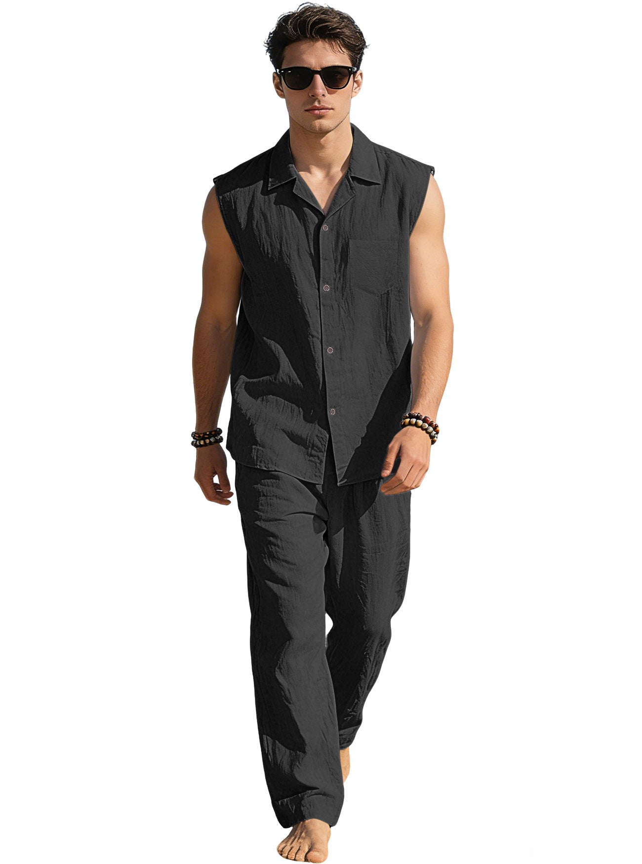 Men's Thin Sleeveless Shirt Casual Sports Suit